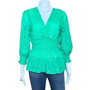 Seeing Green Blouse Green and Gold Top Harve Bernard Size L NWT